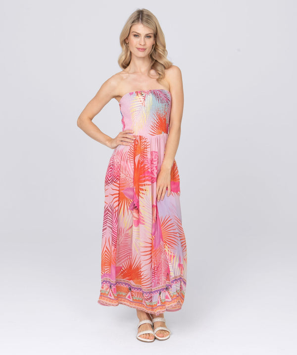 Pink Floral Maxi Dress with Elasticated Bandeau Top