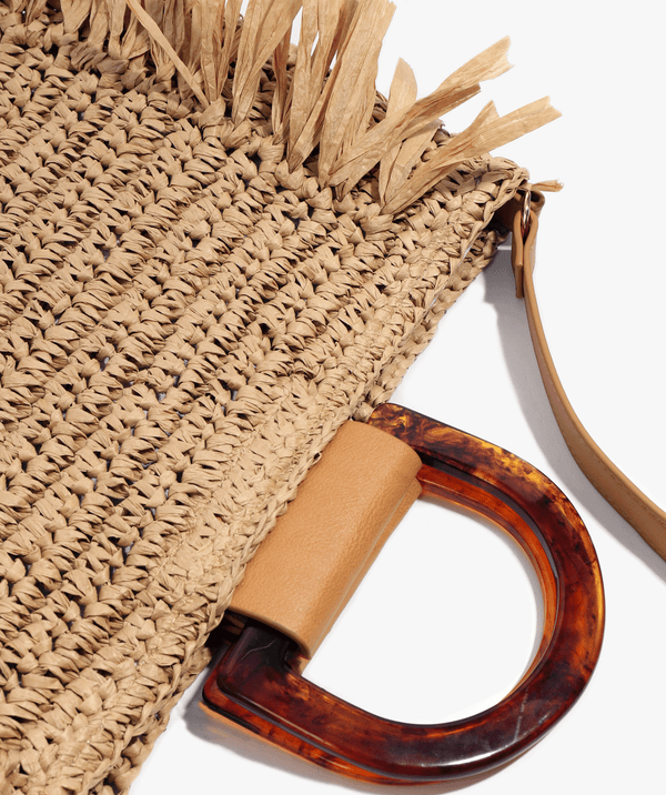 Natural Straw Bag with Adjustable Strap and Tortoiseshell Handle