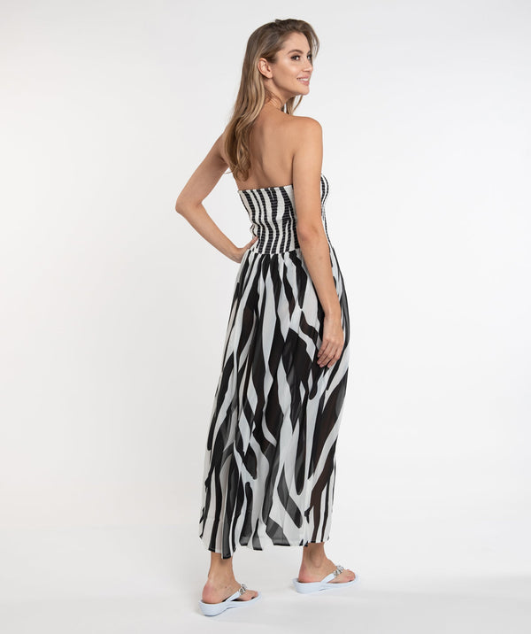 Black/White Animal Print Maxi Cover up with Tassel Trim