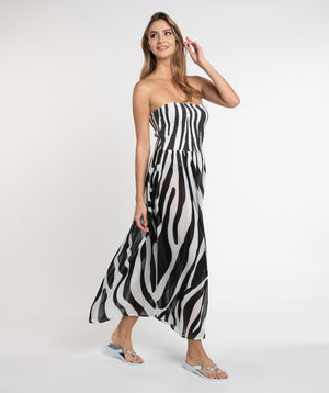 Black/White Animal Print Maxi Cover up with Tassel Trim