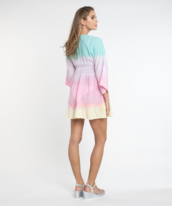 Pastel Rainbow Ombre Dress with Bell Sleeves