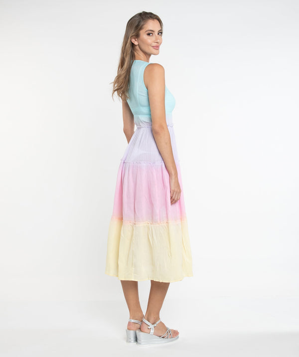 Pastel Rainbow Ombre Maxi Dress in Soft Cotton