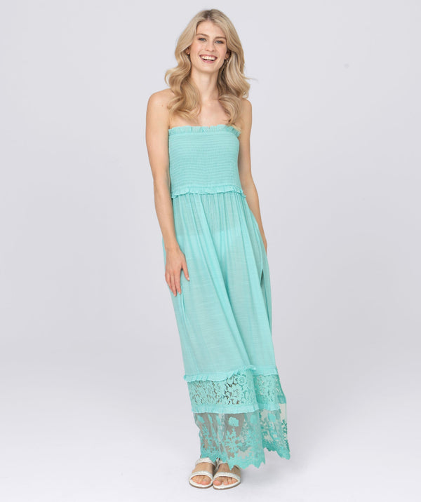 Turquoise Strapless Slip-On Maxi Dress