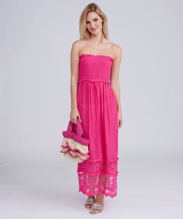 Hot Pink Strapless Slip-On Maxi Dress