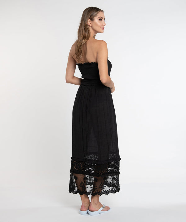 Black Lace Trim Maxi Dress with Slip On Design