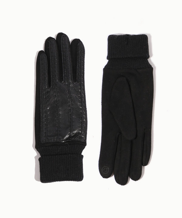 Black Faux Leather Roll Cuff Glove - One Size