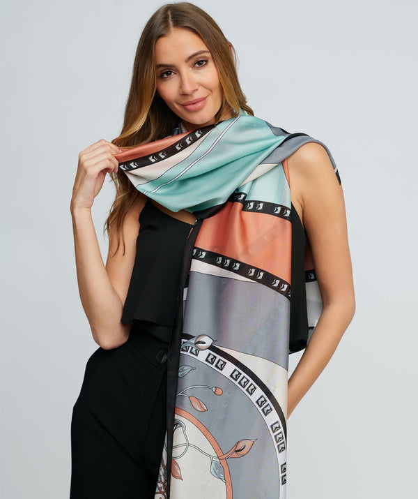 Mint Soft Print Scarf with Frayed Hems