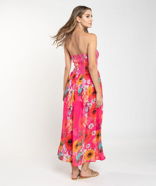 Pink Floral Print Maxi Dress with Elasticated Bandeau Top