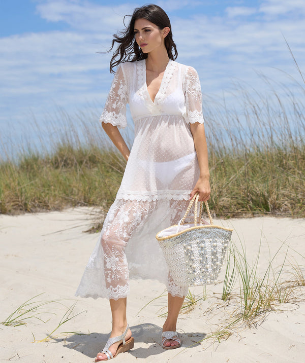 White Pearl-Embellished Straw Basket with Zip Closure and Interior Pockets