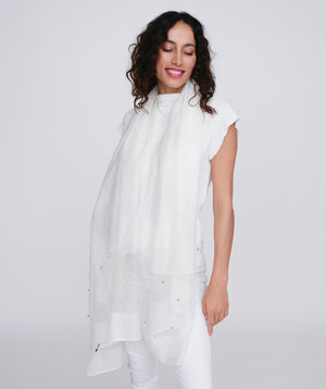 White Lightweight Shawl with Embellished Pearl Design