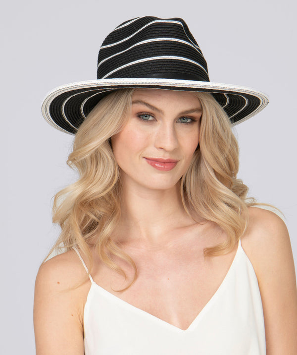 Black and White Pinstripe Straw Fedora Hat