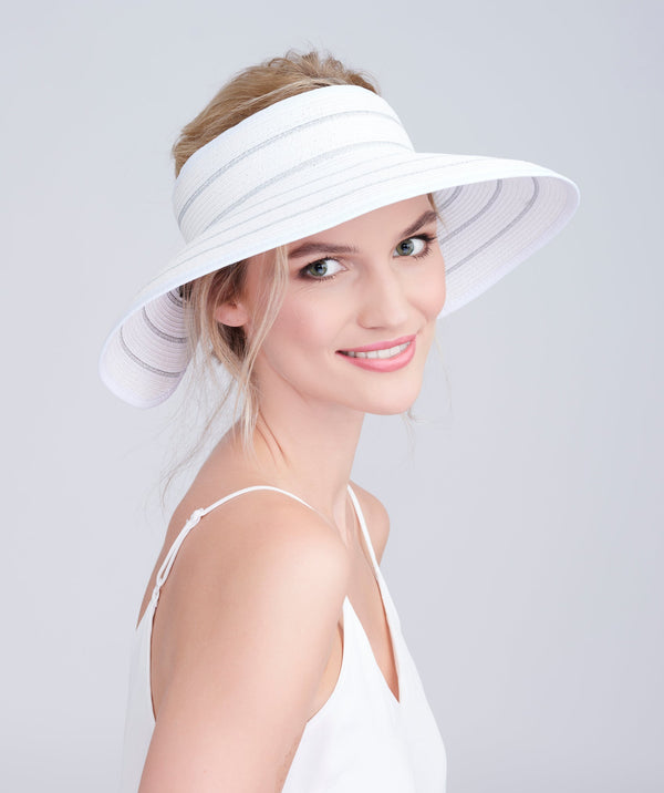 White Silver Wide Brim Woven Straw Visor