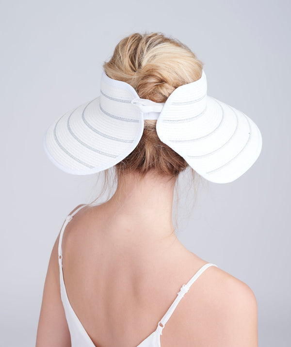 White Silver Wide Brim Woven Straw Visor