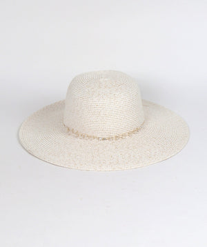 White and Silver Metallic Weave Wide Brim Hat