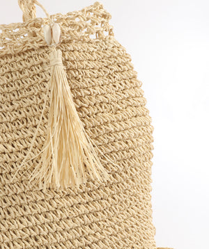 Natural Woven Straw Bag with Button Snap Closure