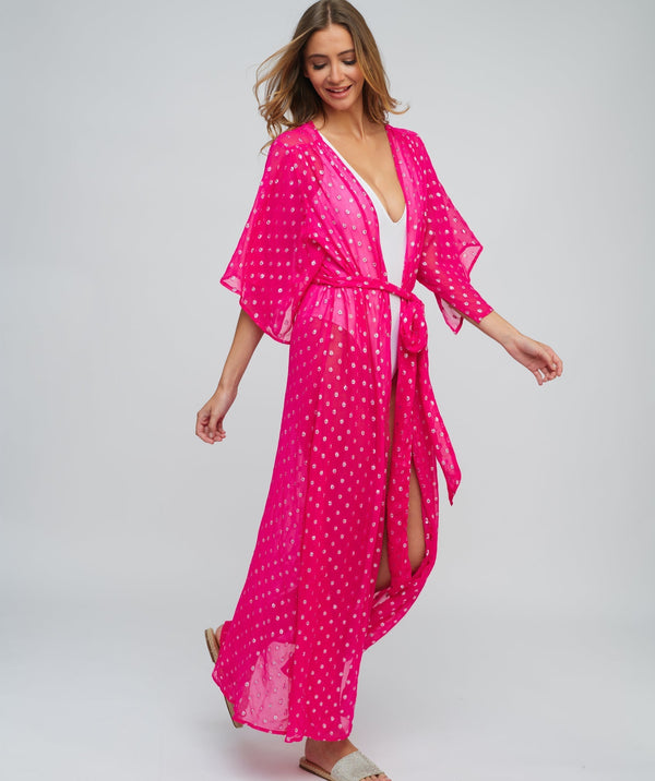 Deep Pink Beach Kimono Cover-up