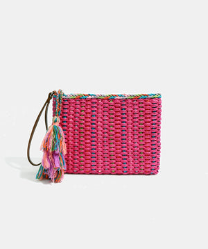 Hot Pink Tassel Clutch with Zipped Closure