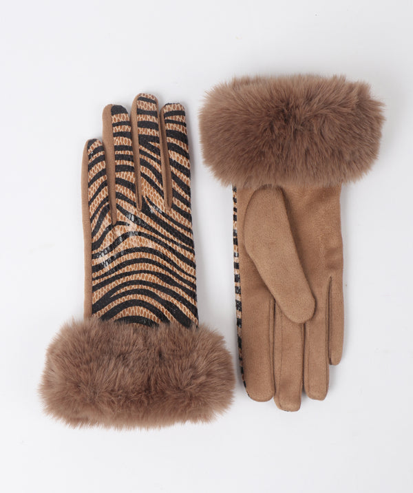 Tan Black Zebra Print Gloves