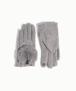 Silver Grey Wool Driving Glove with Faux Fur Detail