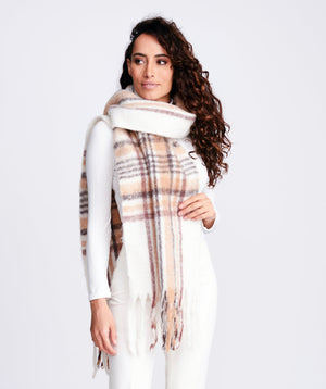 Women`s Plaid Pattern Winter Scarf - Beige - Accessories, Beige, Hazel, Scarf, Winter Accessories