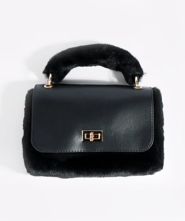 Black Faux Fur Crossbody Bag