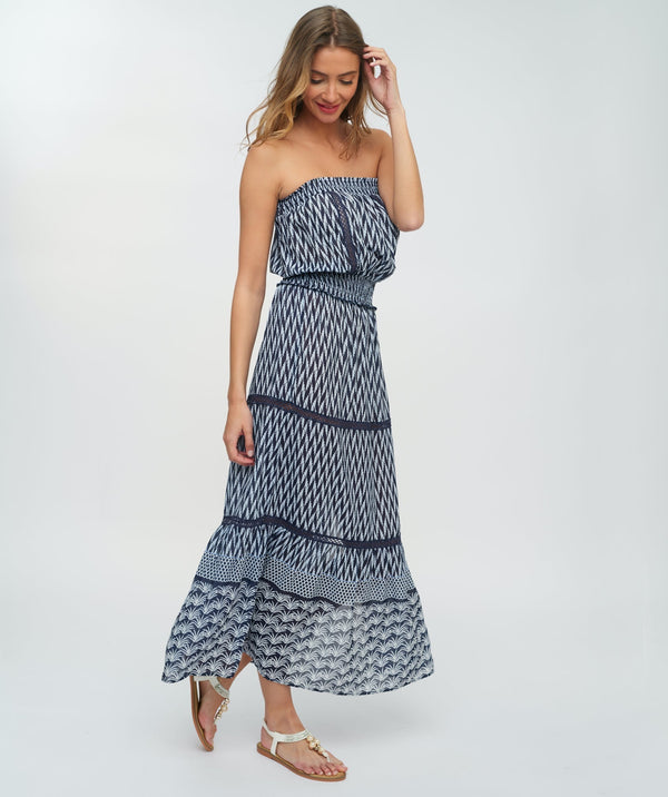 Navy Strapless Cotton Maxi Dress