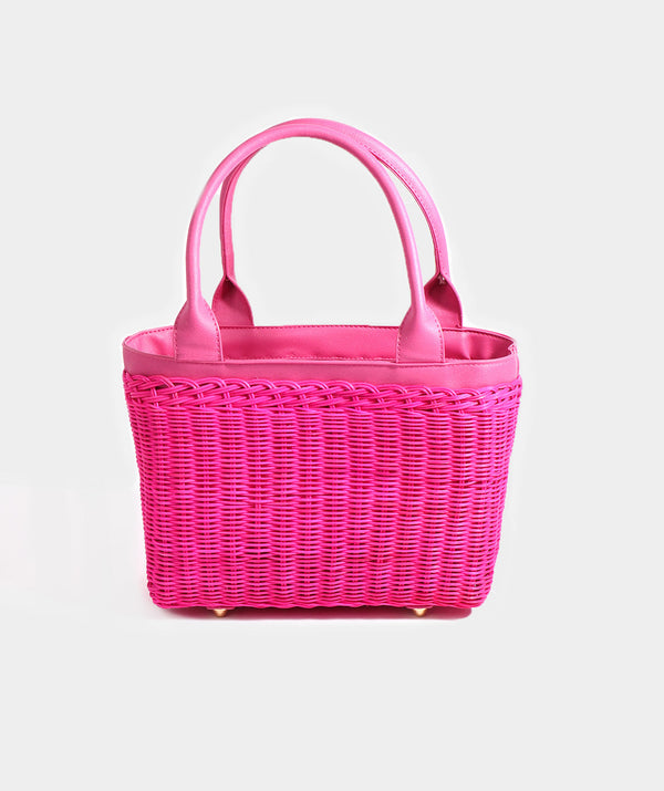 Fuchsia Rattan Woven Bag