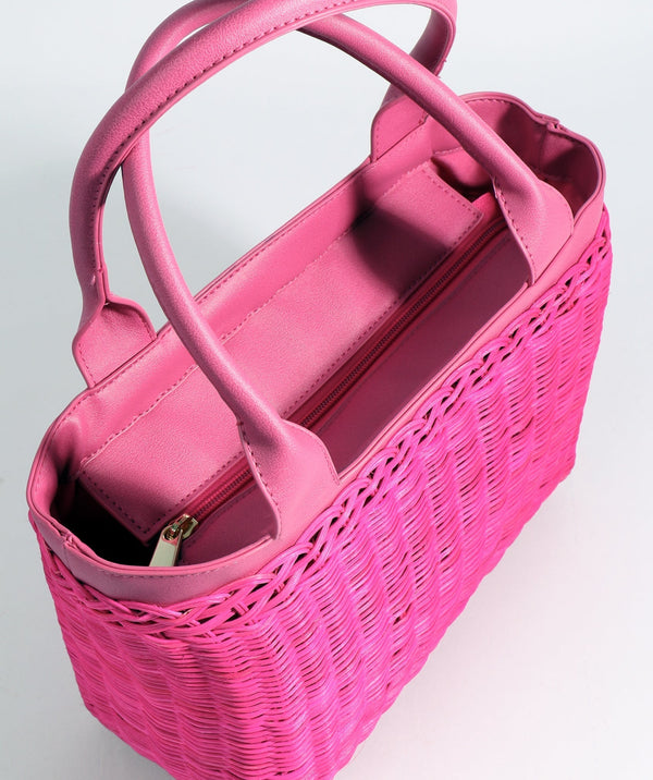 Fuchsia Rattan Woven Bag