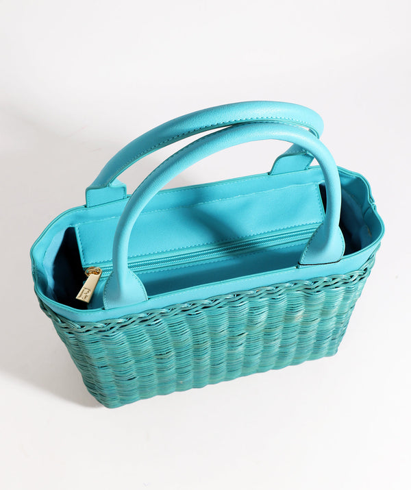 Turquoise Rattan Woven Bag