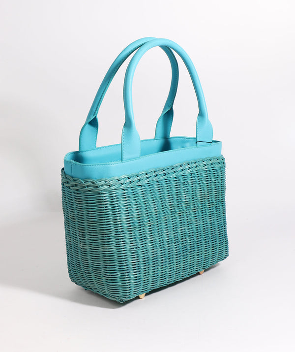 Turquoise Rattan Woven Bag