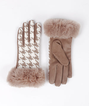 Houndstooth Gloves - Beige