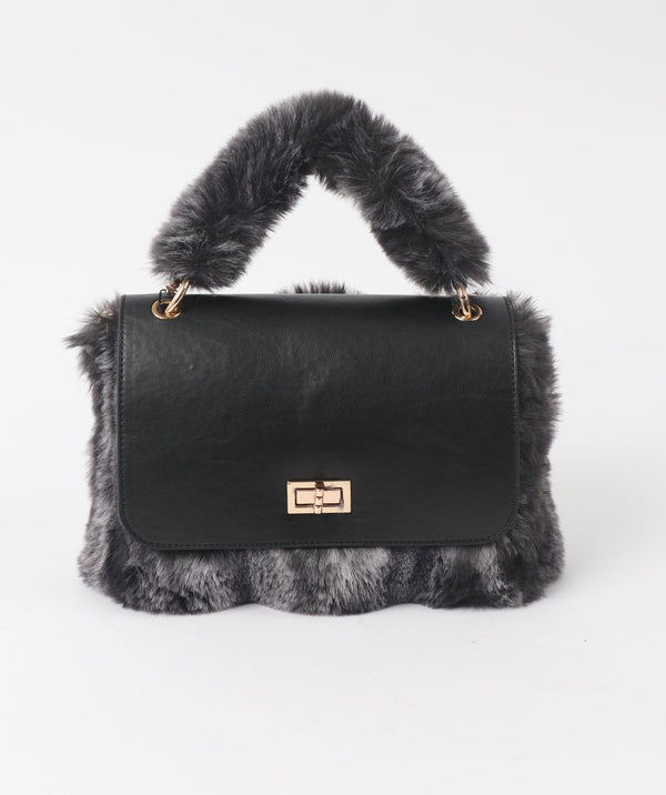 Eco Faux Fur Bag - Black/Grey