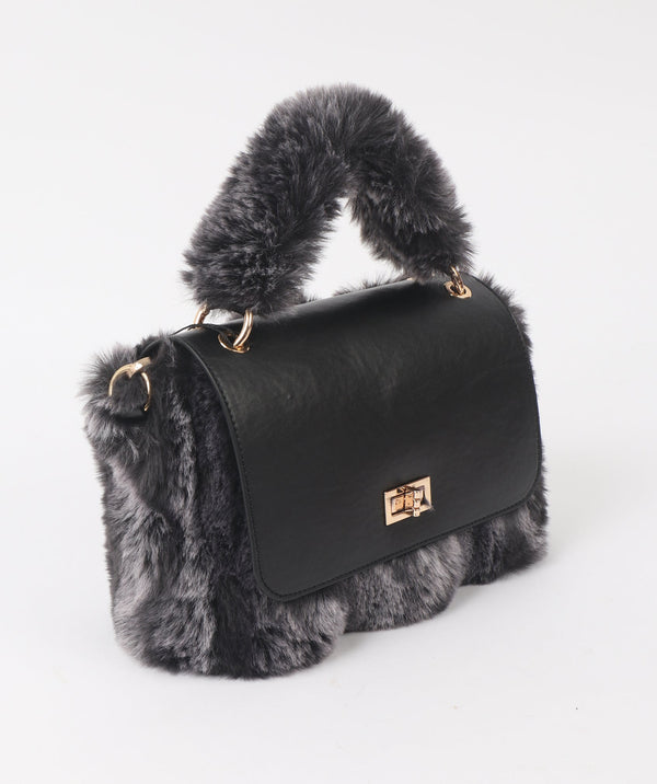 Eco Faux Fur Bag - Black/Grey