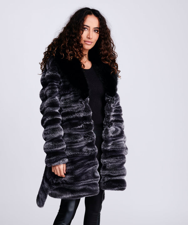 Eco Faux Fur Coat - Black/Grey