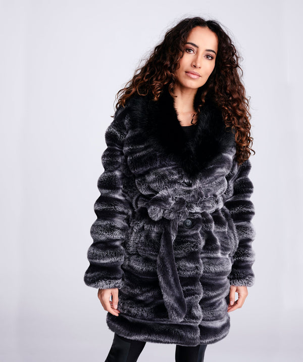 Eco Faux Fur Coat - Black/Grey