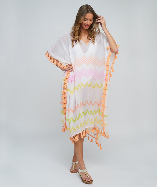 Coral Zig-Zag Print Slip-on Maxi Cover-up