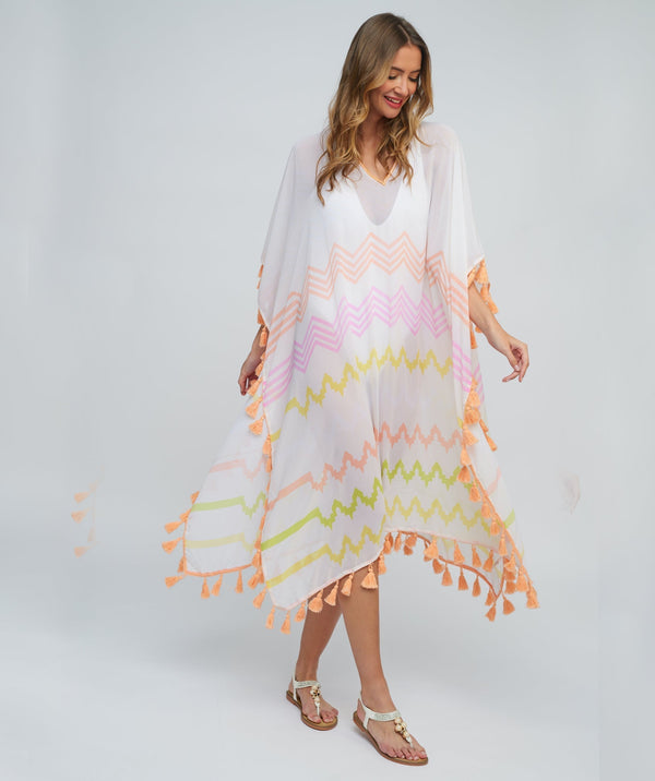 Coral Zig-Zag Print Slip-on Maxi Cover-up