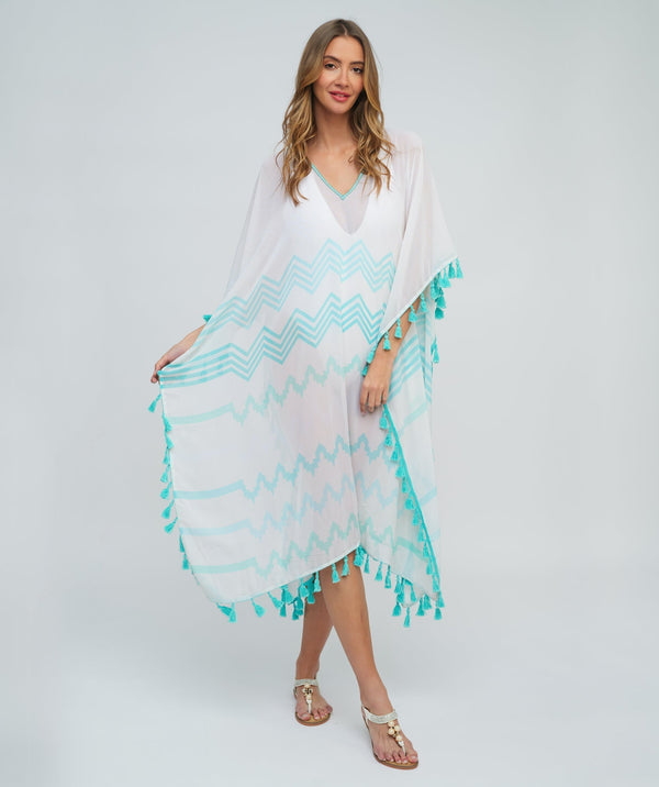 Turquoise Zig-Zag Print Slip-on Maxi Cover-up