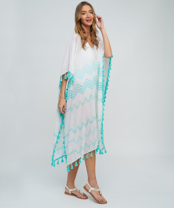 Turquoise Zig-Zag Print Slip-on Maxi Cover-up