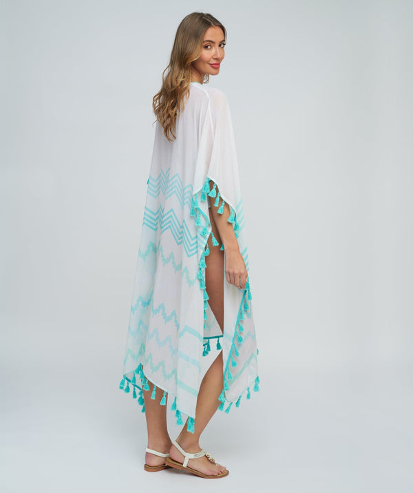 Turquoise Zig-Zag Print Slip-on Maxi Cover-up