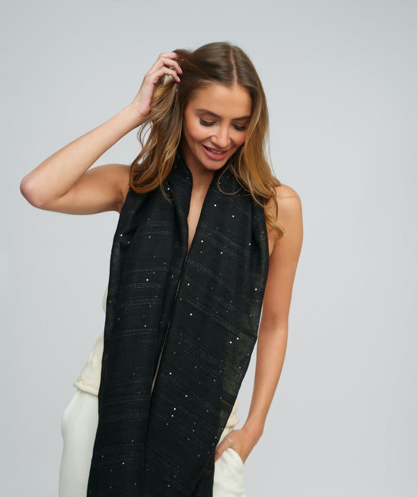 Black Embellished Lightweight Oblong Scarf