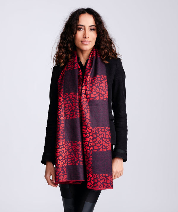 Reversible Animal Print Scarf - Black-Red - Accessories, Black/Red, Lorna, Scarf, Winter Accessories