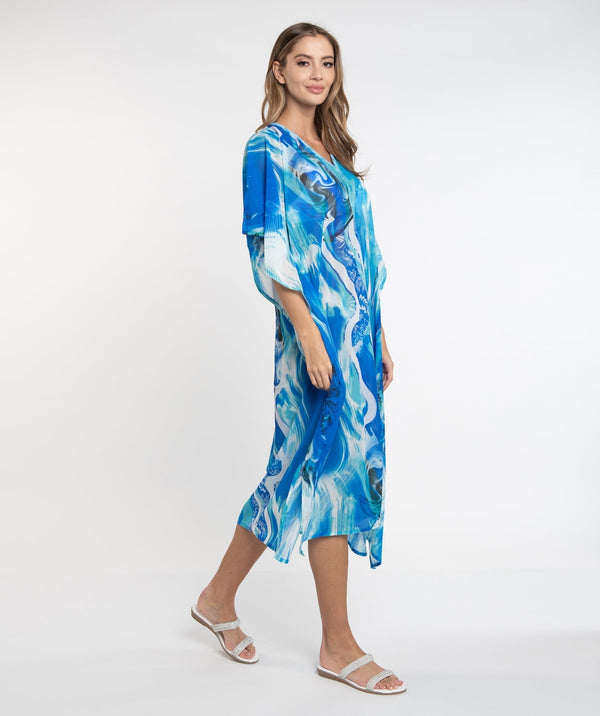 Blue Ocean Print Maxi Cover Up with Dazzling Embellishment