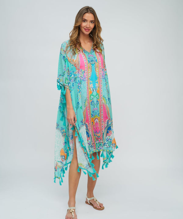 Turquoise Cancun Maxi Kimono with Flowy Silhouette