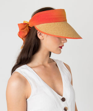 Natural/Orange Chiffon Belt Visor with Striking Contrast Design