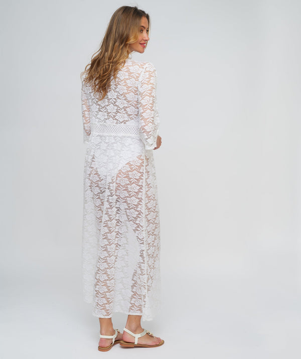 White Floral Lace Maxi Kimono