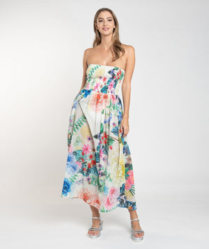 Pink Floral Print Maxi Dress with Elasticated Bandeau Top