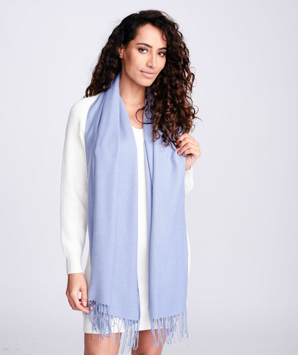 Denim Blue Oversize Pashmina Scarf with Fringe Detail