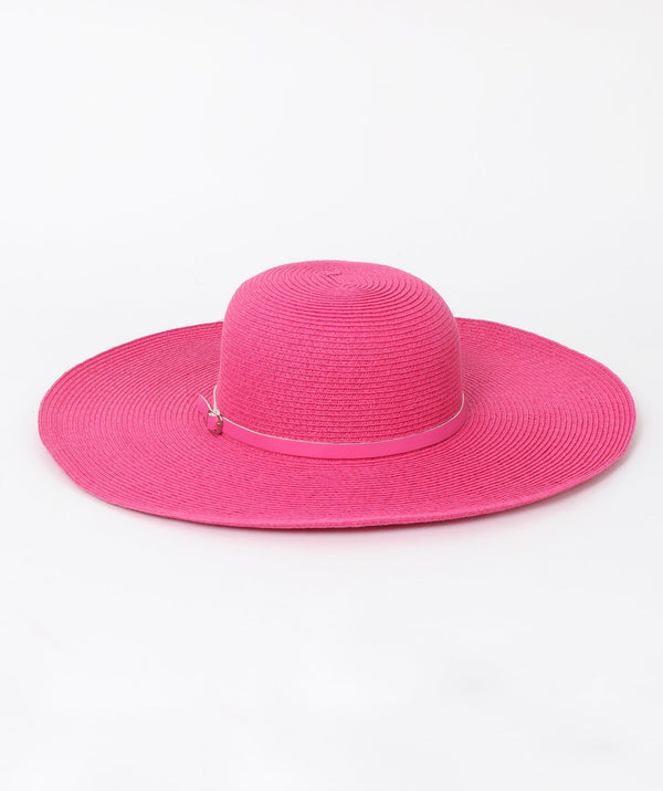 Fuchsia Wide Brim Floppy Hat with Faux Leather Belt