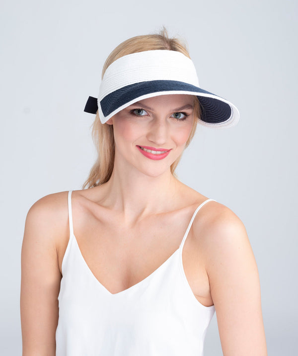 Navy and White Two-Tone Straw Sun Visor